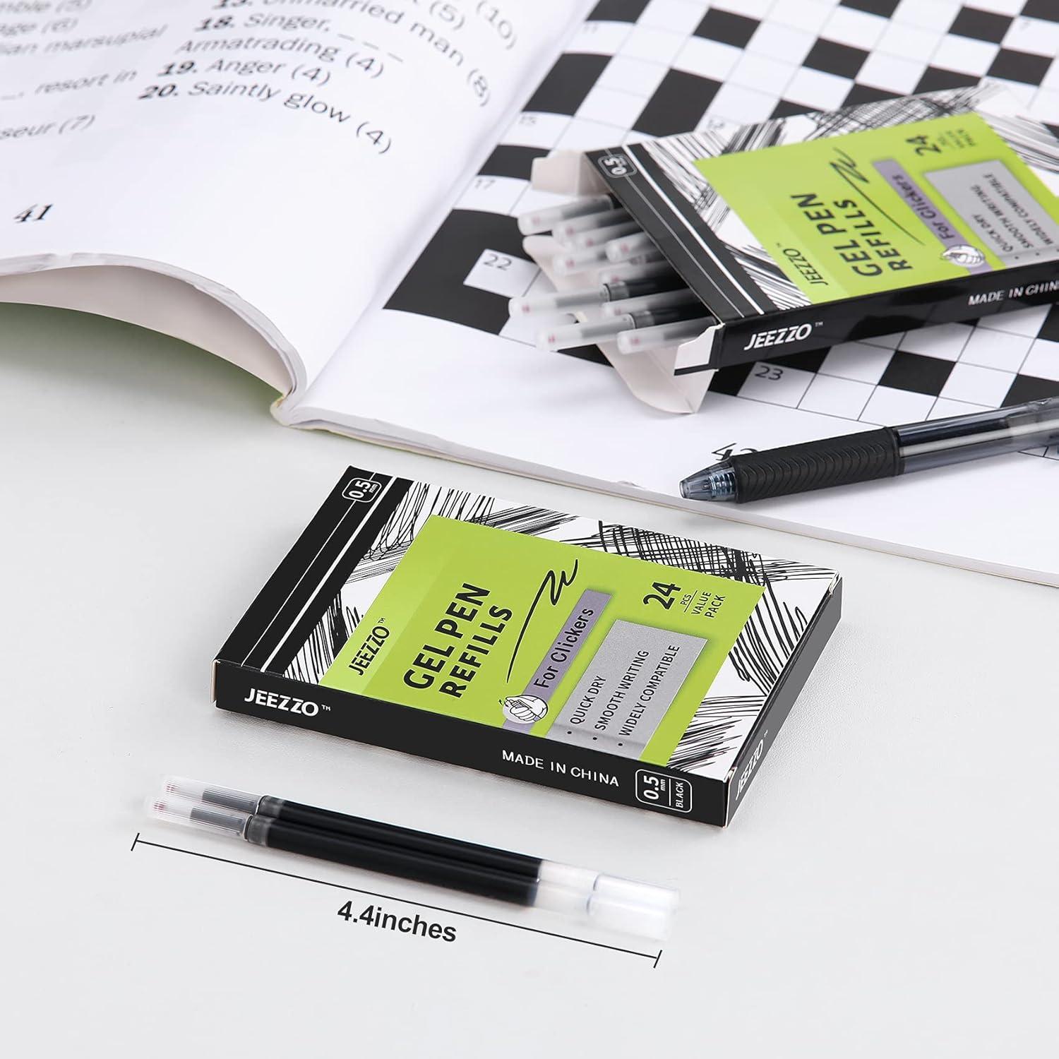 Recargas de tinta negra Jeezzo 0.5mm para bolígrafos retráctiles - 24 pcs