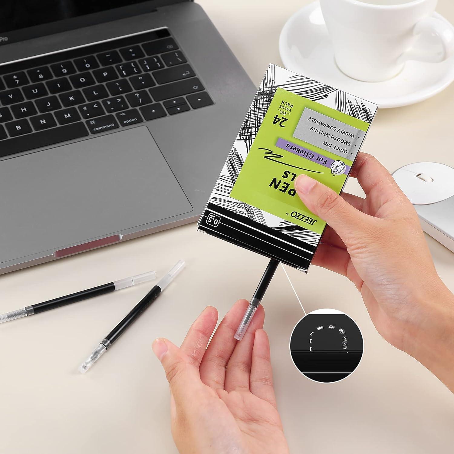 Recargas de tinta negra Jeezzo 0.5mm para bolígrafos retráctiles - 24 pcs