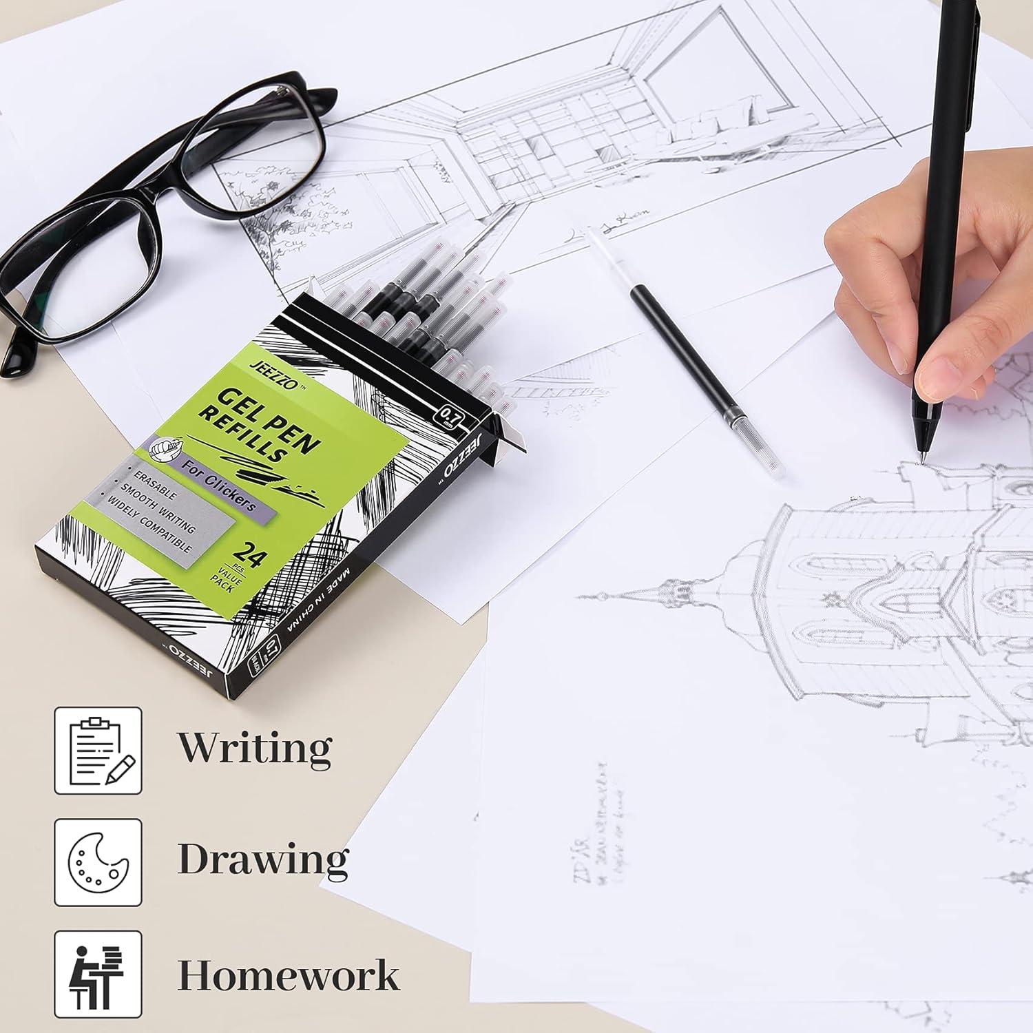 Recargas de tinta negra Jeezzo 0.5mm para bolígrafos retráctiles - 24 pcs