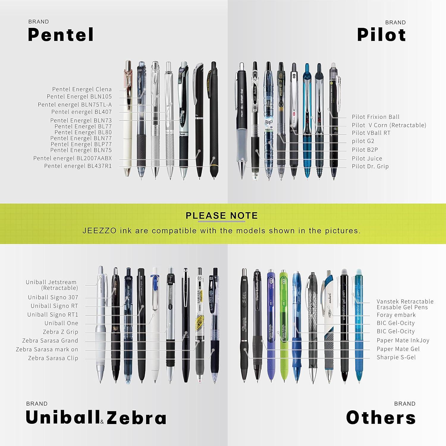 Recargas de tinta negra Jeezzo 0.5mm para bolígrafos retráctiles - 24 pcs