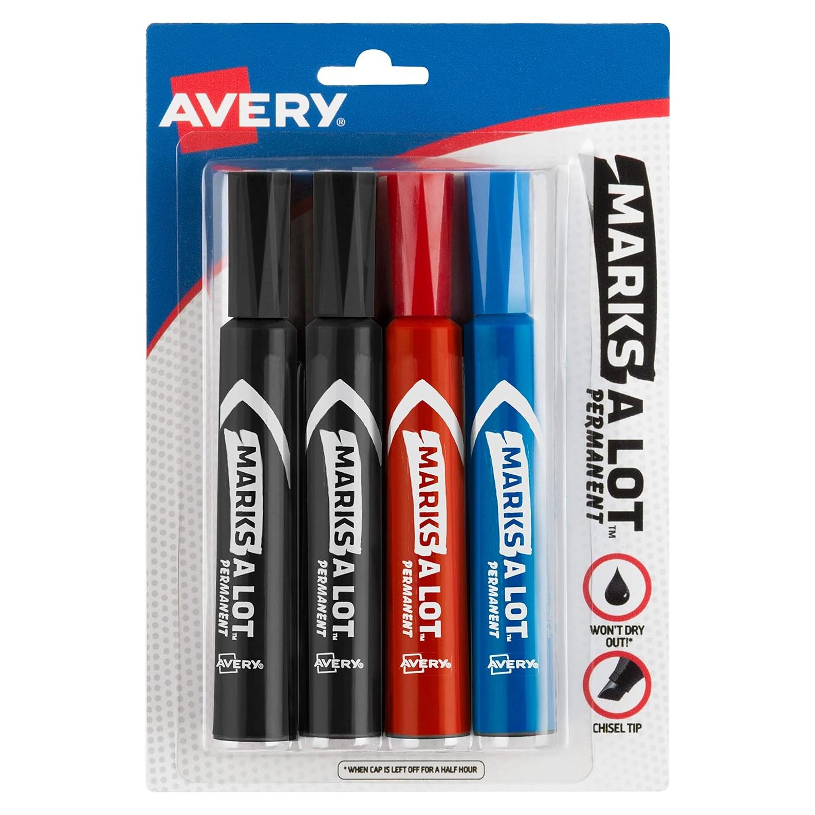 Marcadores Permanentes Avery Marks-A-Lot, 4 Colores, Punta Cincel