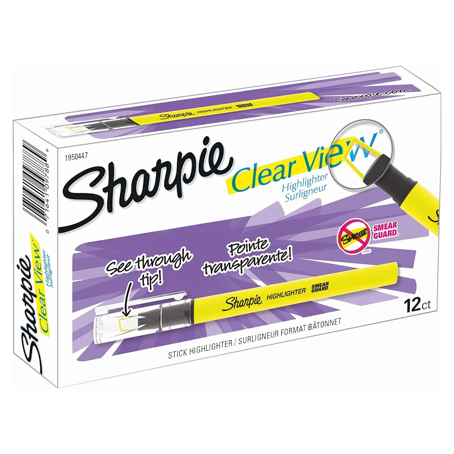 Marcador Resaltador Amarillo Sharpie Clear View 12 Unidades