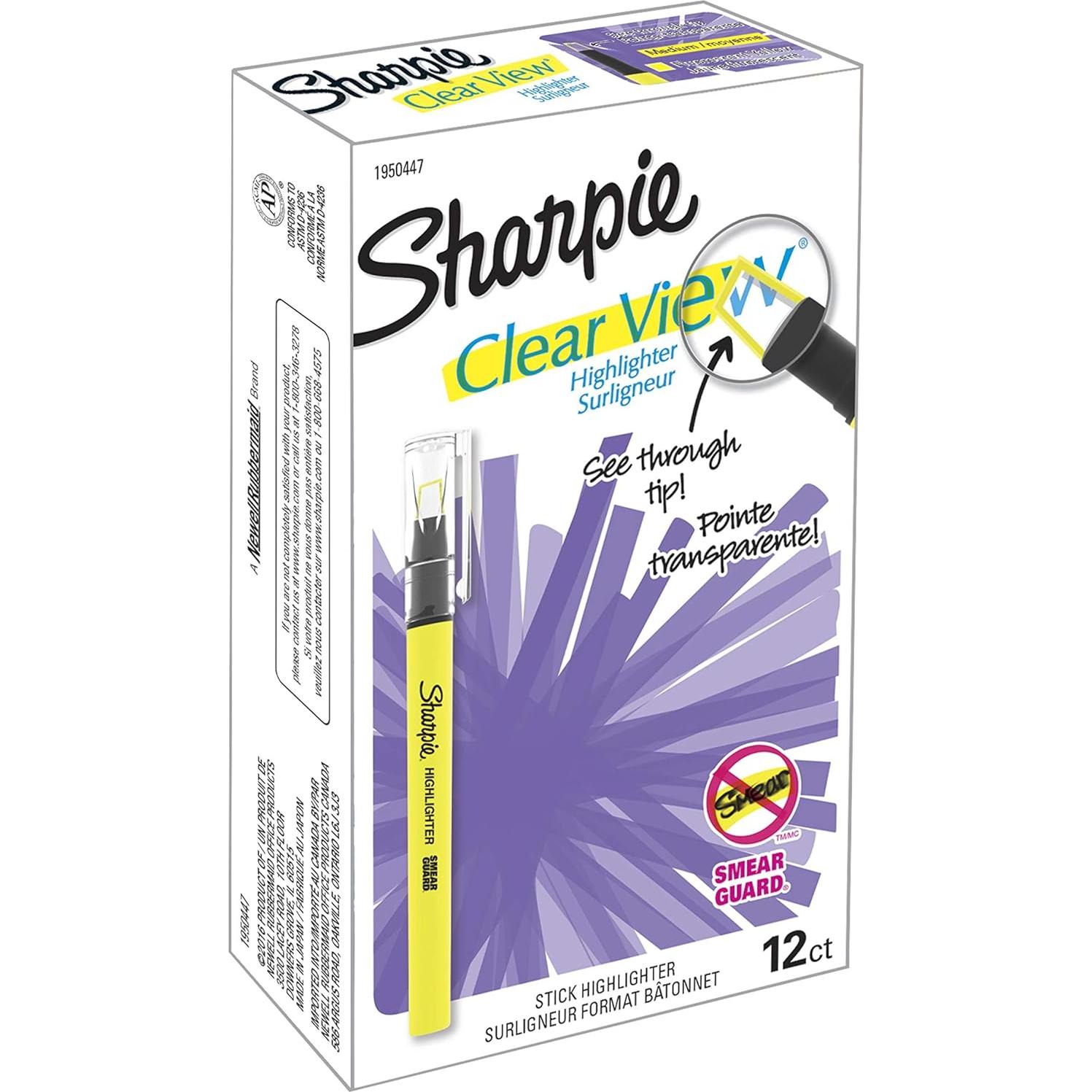 Marcador Resaltador Amarillo Sharpie Clear View 12 Unidades