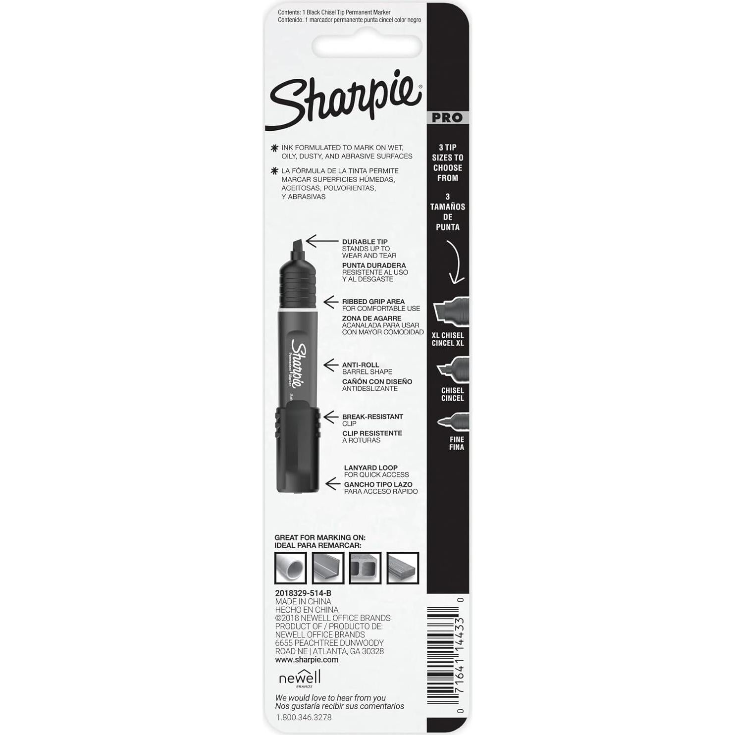 Marcador Permanente Sharpie Pro Negro Punta Cincel 1 Cuenta