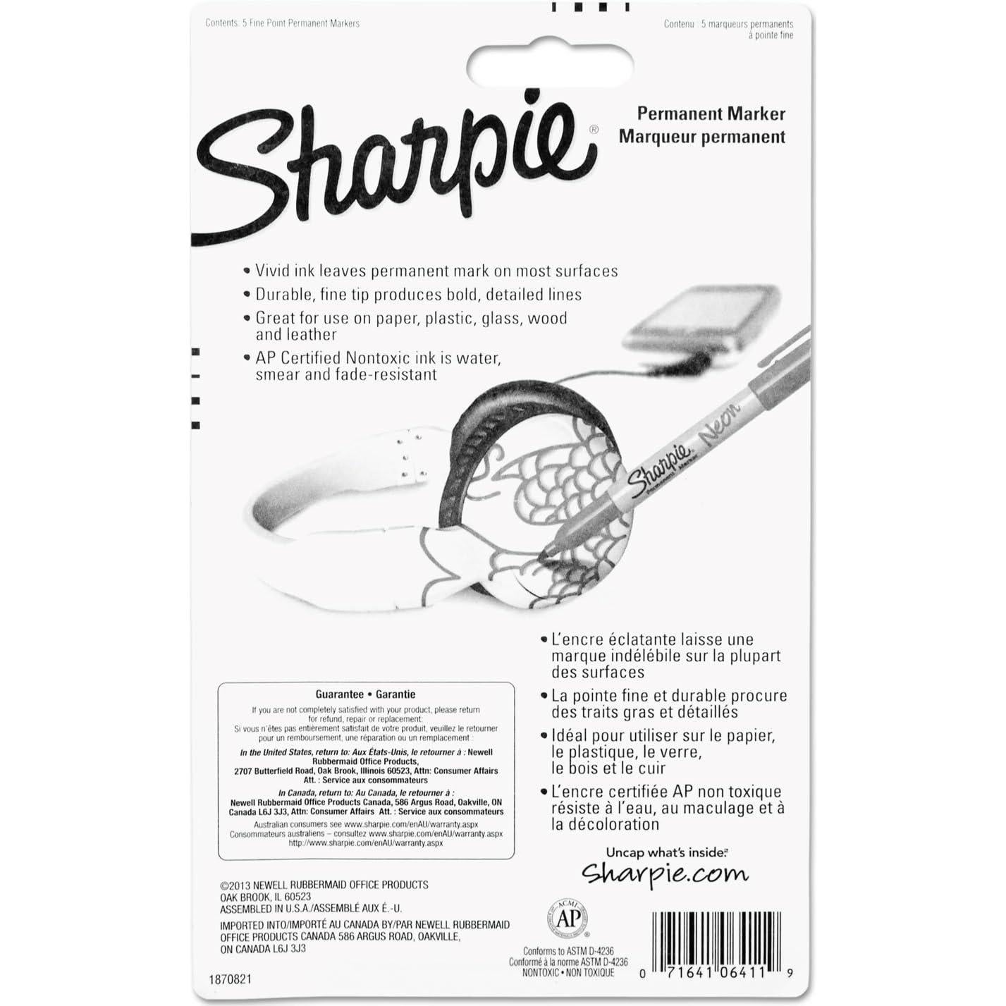Marcador Permanente Neon Sharpie Fino - Paquete de 5 Colores