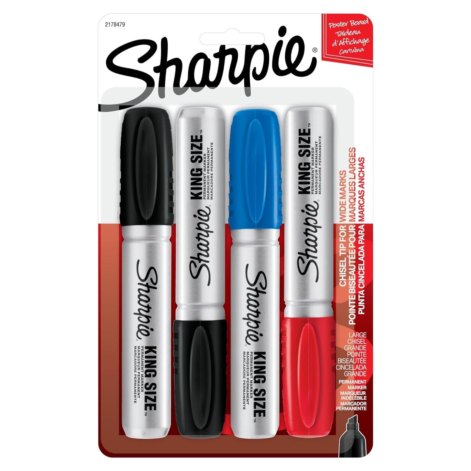 Marcadores Permanentes Sharpie King Size, Punta Chisel, 4 Colores
