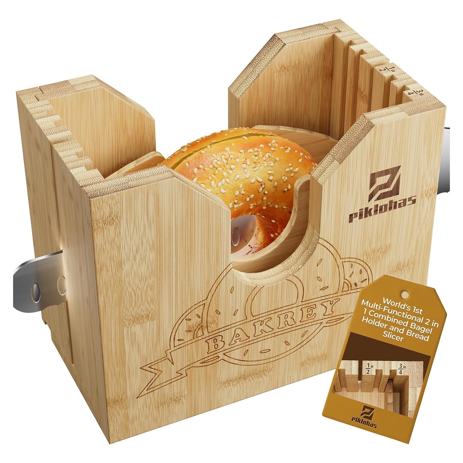 Cortador de Bagels Piklohas de Bambú Natural con Grosor Ajustable