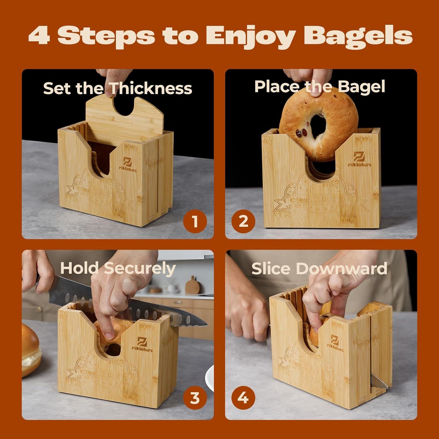 Cortador de Bagels Piklohas de Bambú Natural con Grosor Ajustable