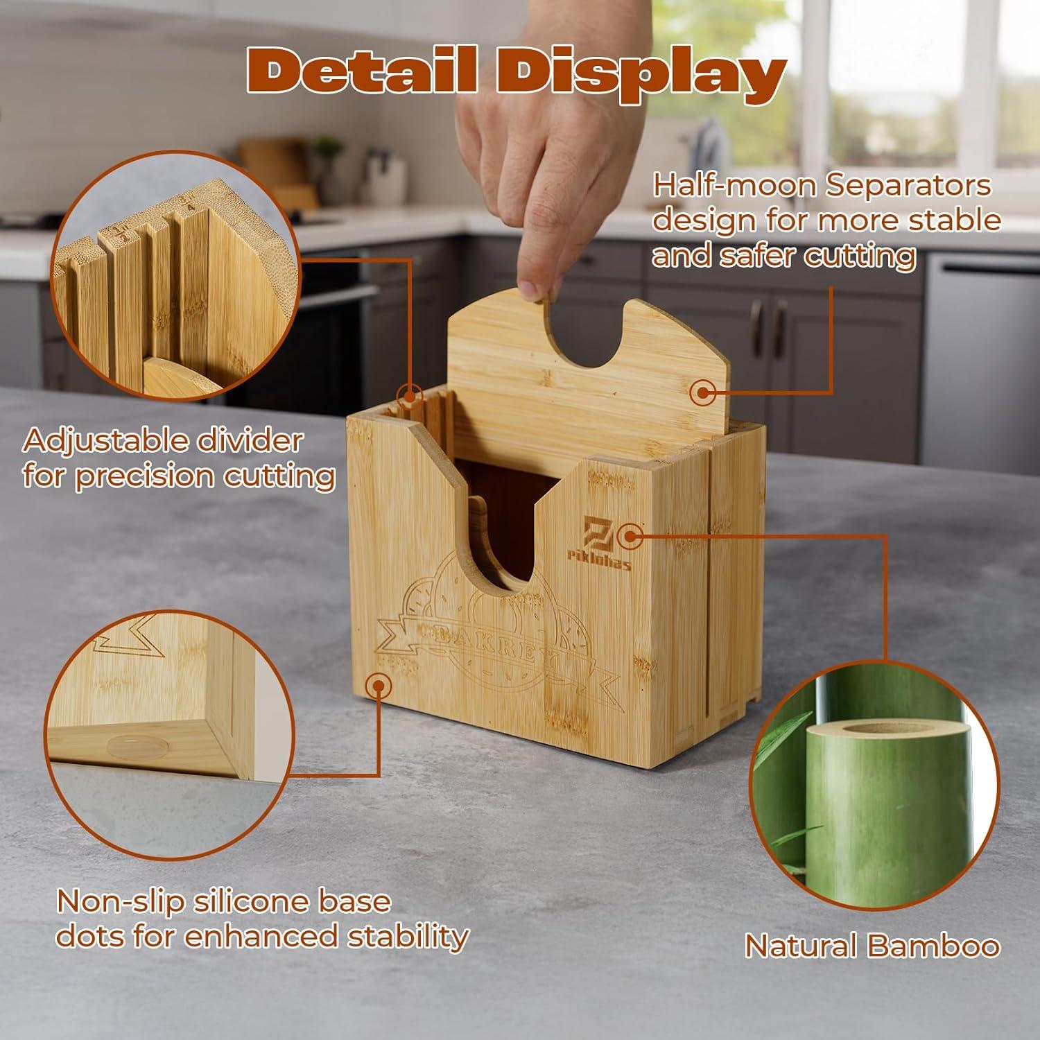 Cortador de Bagels Piklohas de Bambú Natural con Grosor Ajustable