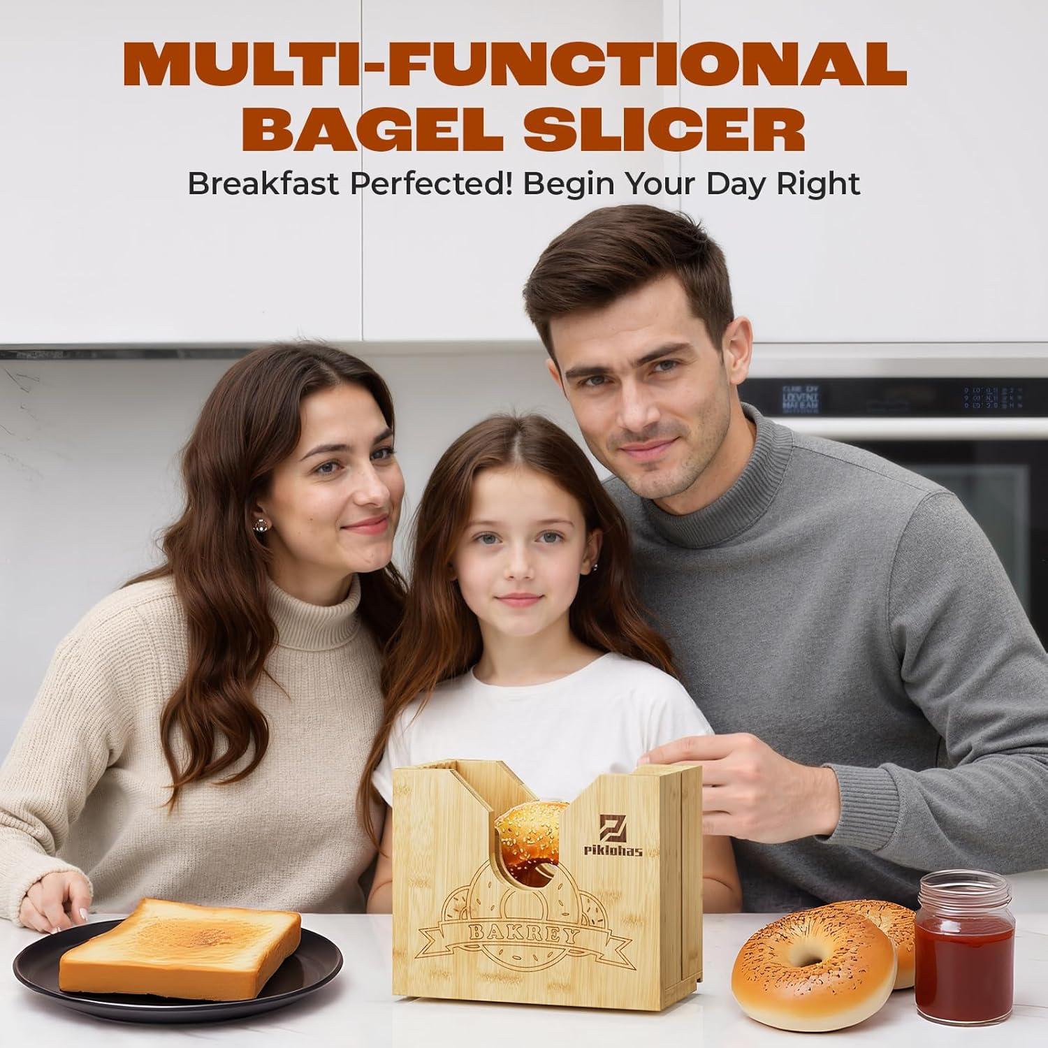 Cortador de Bagels Piklohas de Bambú Natural con Grosor Ajustable