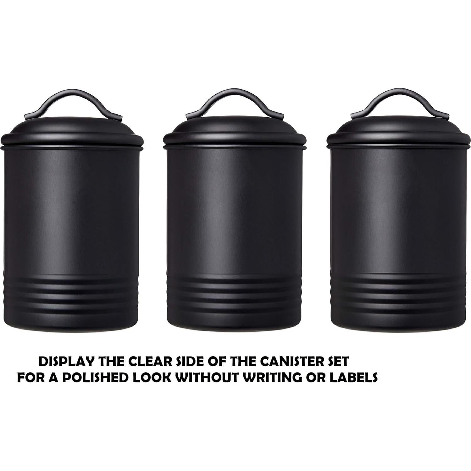 Juego de 3 Tarros de Cocina de Acero Negro para Azúcar, Café y Té