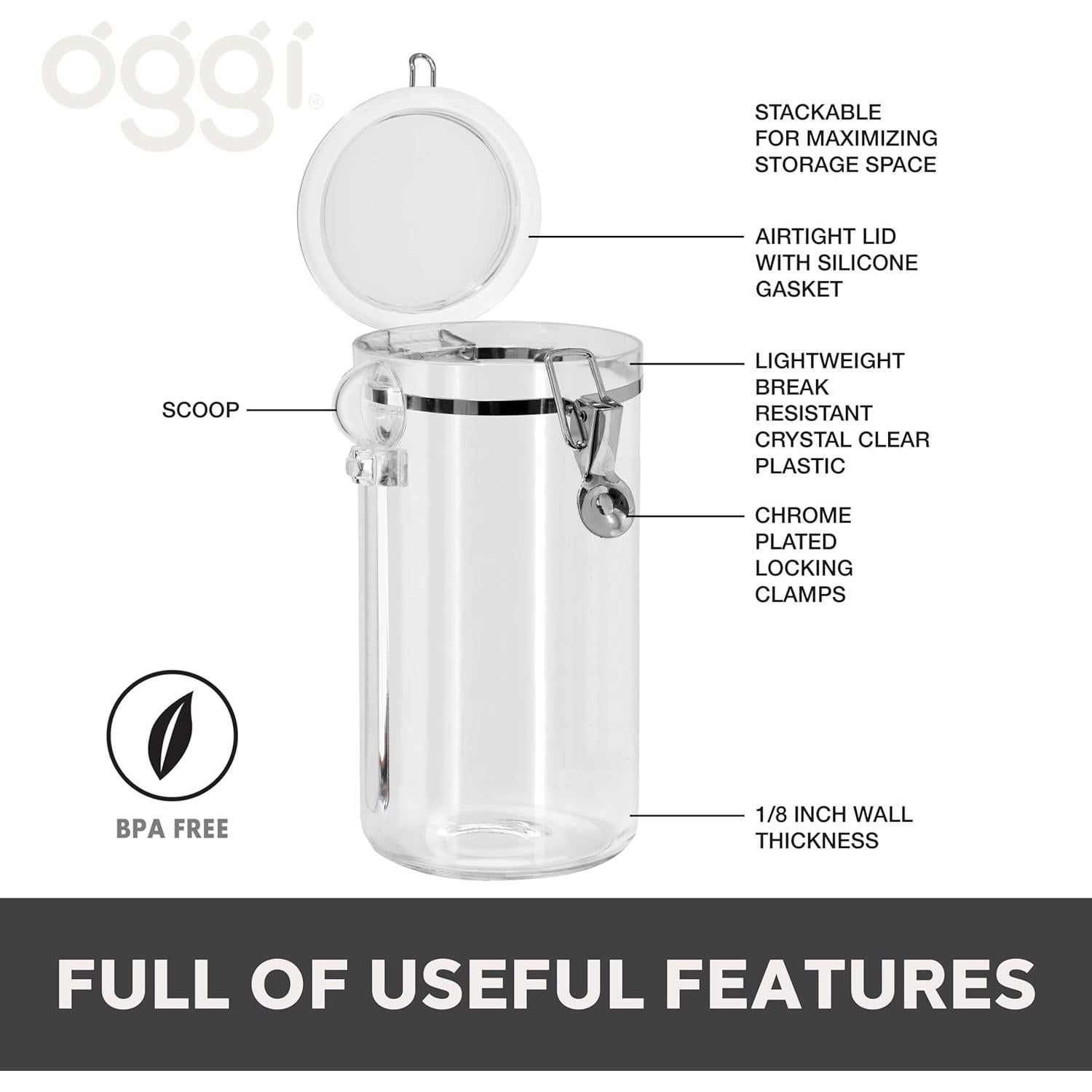 Tarro Hermético Oggi 72oz con Tapa de Abrazadera y Cuchara