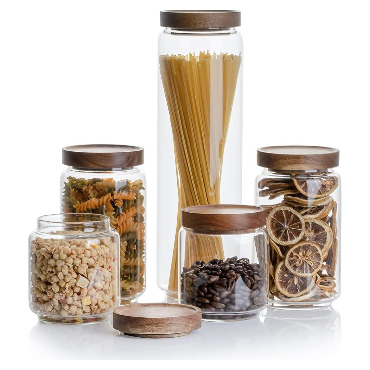 Set de 5 Tarros de Vidrio Kanwone con Tapas de Bambú Herméticas