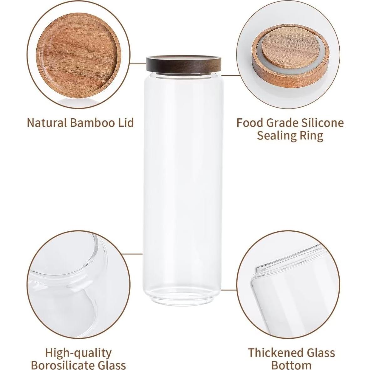 Set de 5 Tarros de Vidrio Kanwone con Tapas de Bambú Herméticas
