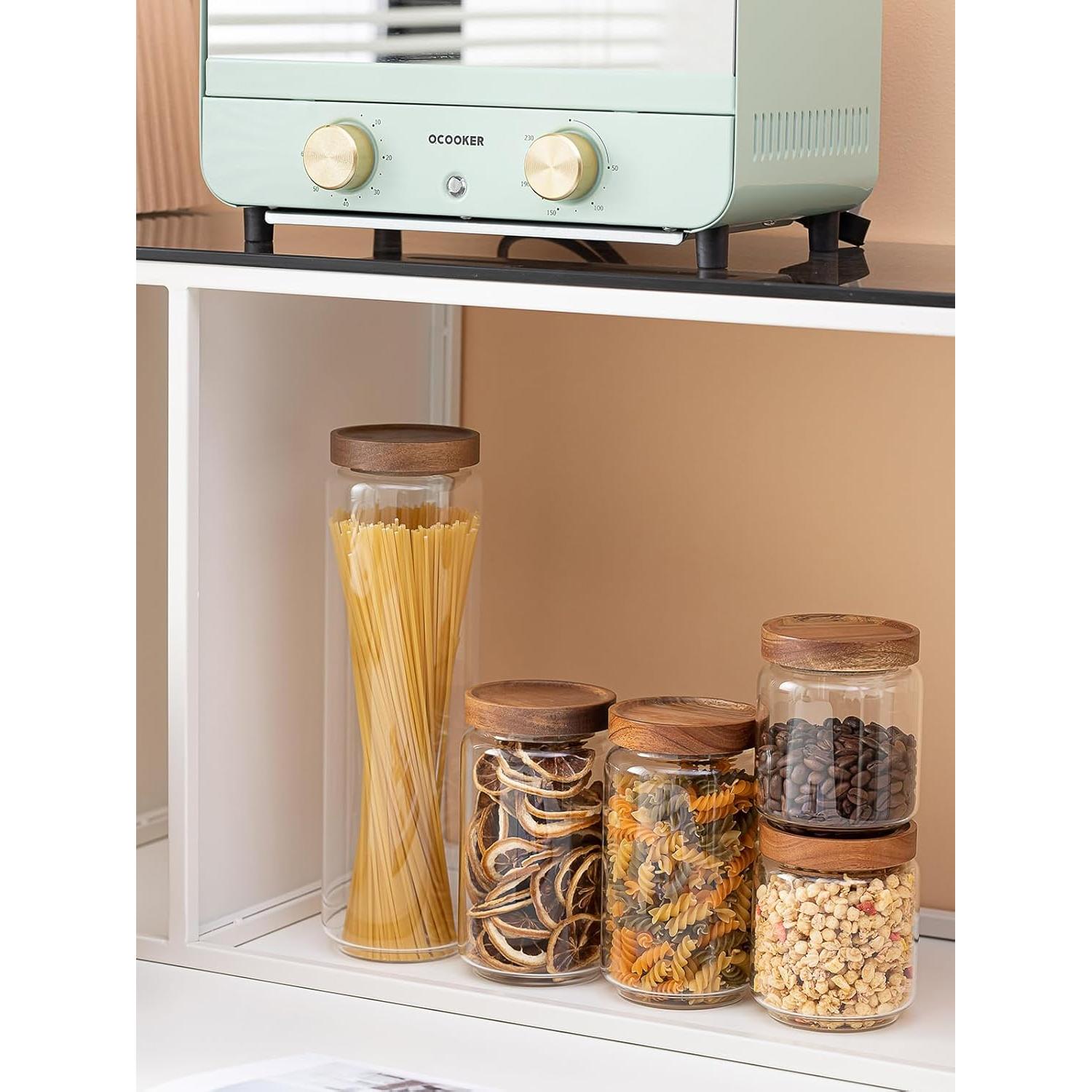 Set de 5 Tarros de Vidrio Kanwone con Tapas de Bambú Herméticas