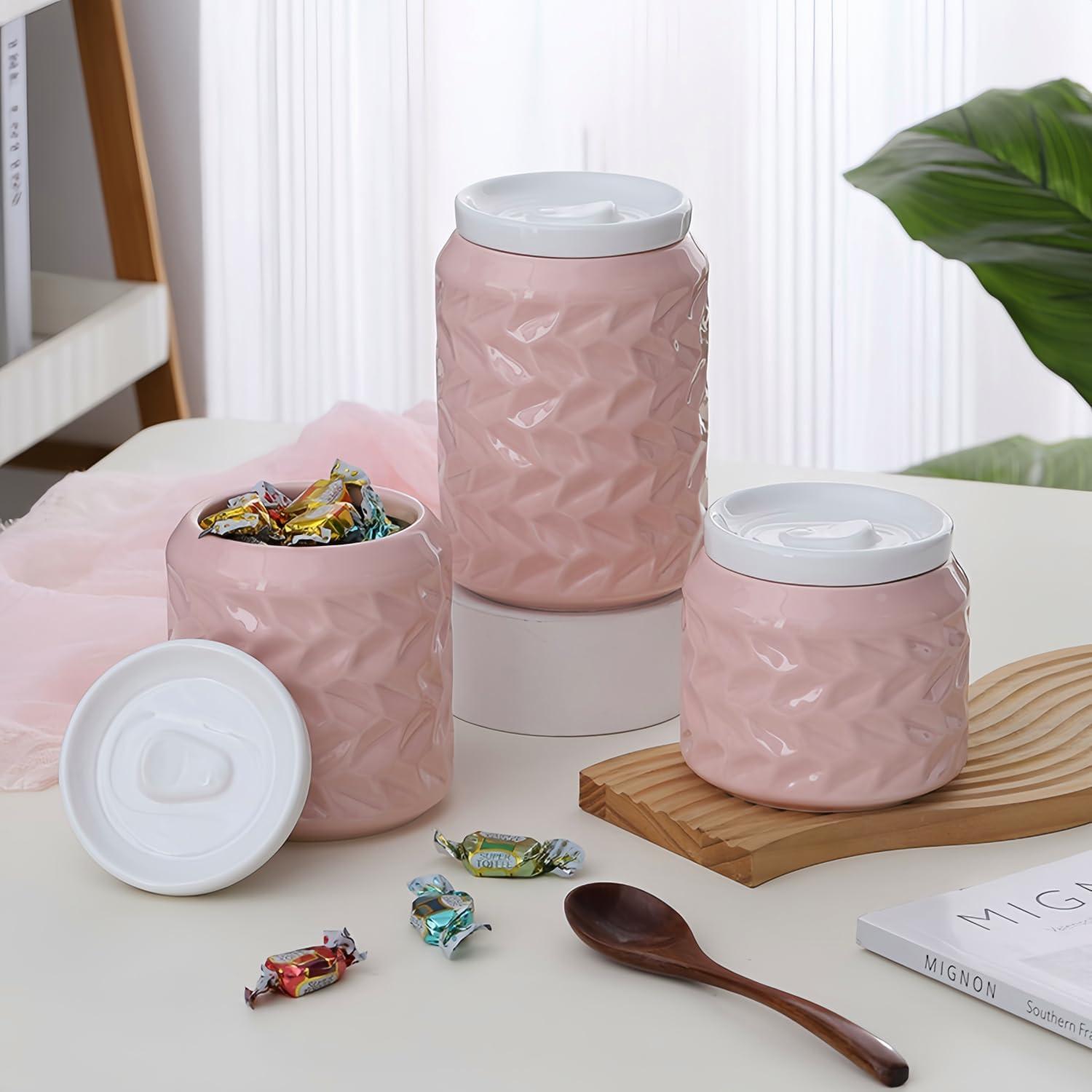 Tarro de Cerámica con Tapa UUBeauty 750ml Rosa Geométrico