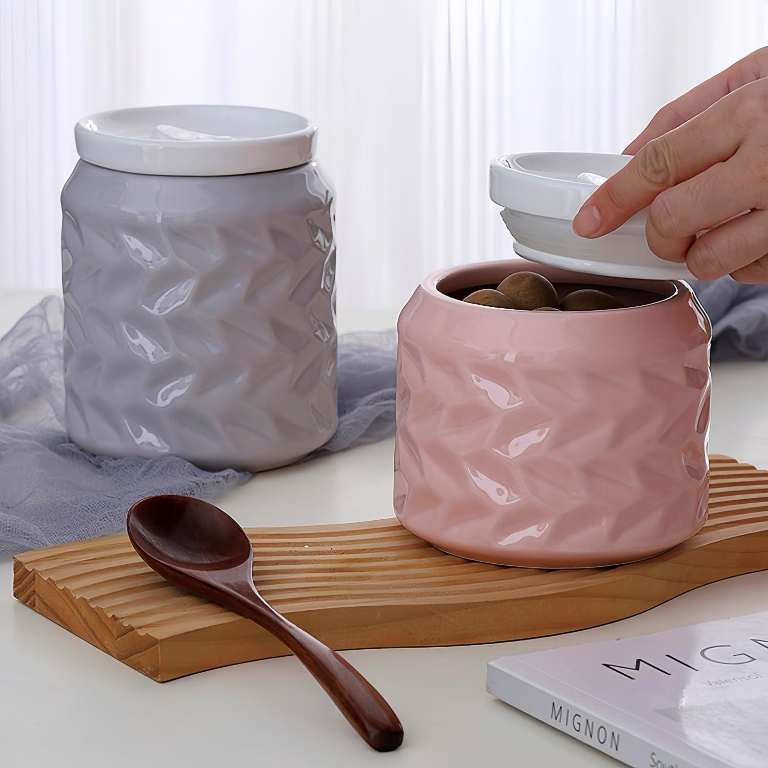 Tarro de Cerámica con Tapa UUBeauty 750ml Rosa Geométrico