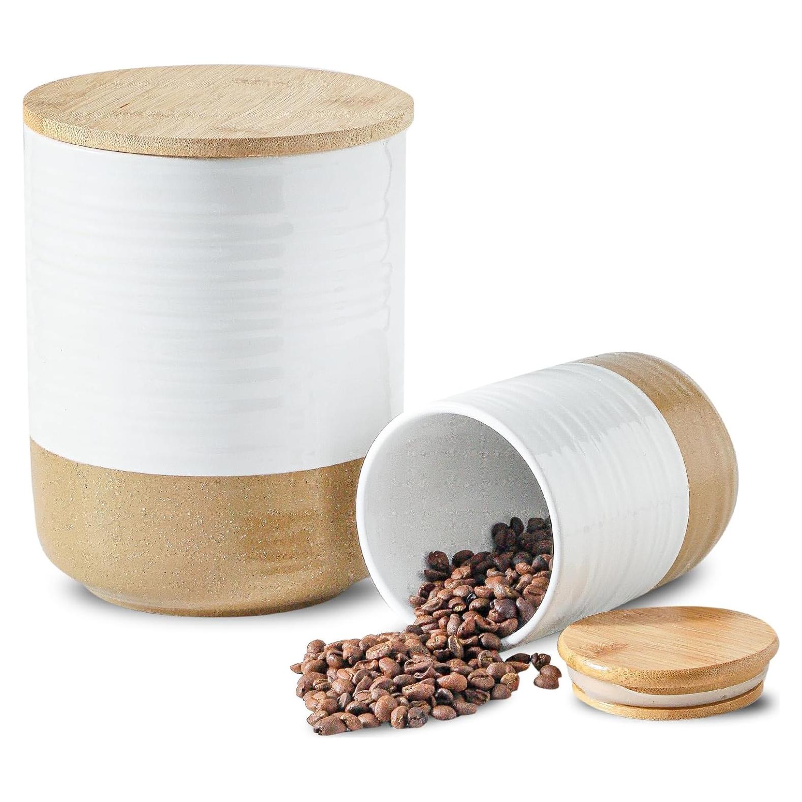 Tarros de Cerámica Hasense con Tapas de Bambú - 2 Piezas 2.27L y 0.68L