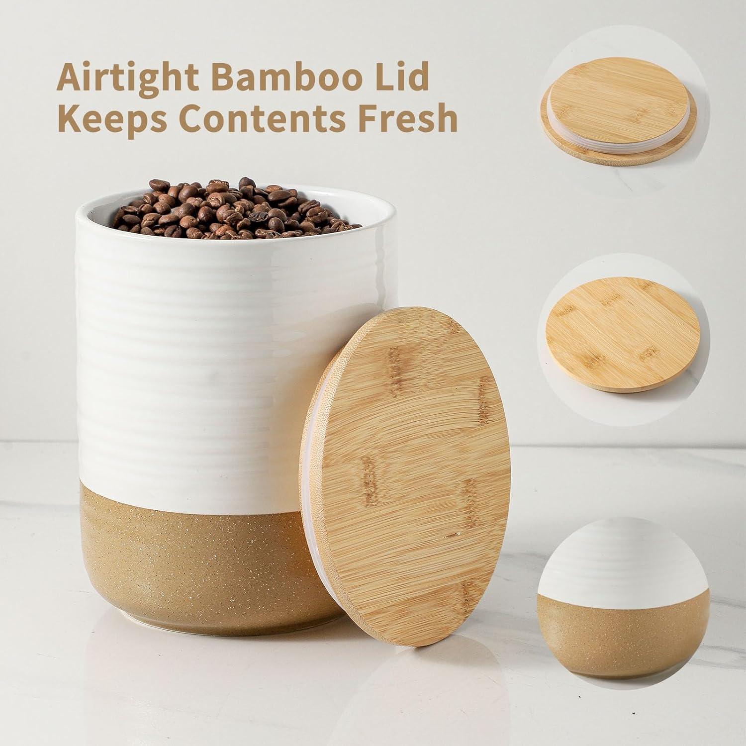 Tarros de Cerámica Hasense con Tapas de Bambú - 2 Piezas 2.27L y 0.68L