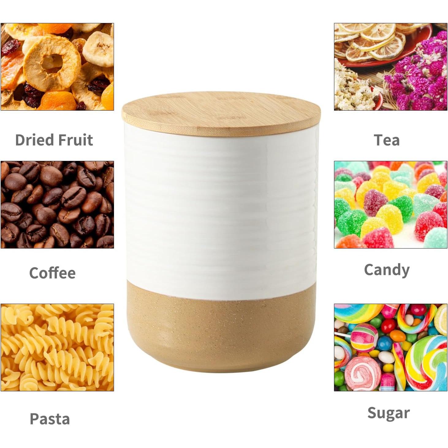 Tarros de Cerámica Hasense con Tapas de Bambú - 2 Piezas 2.27L y 0.68L