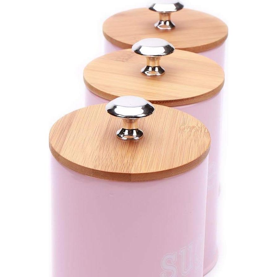 Juego de 3 Latas de Almacenamiento KL Rosa con Tapa de Bambú