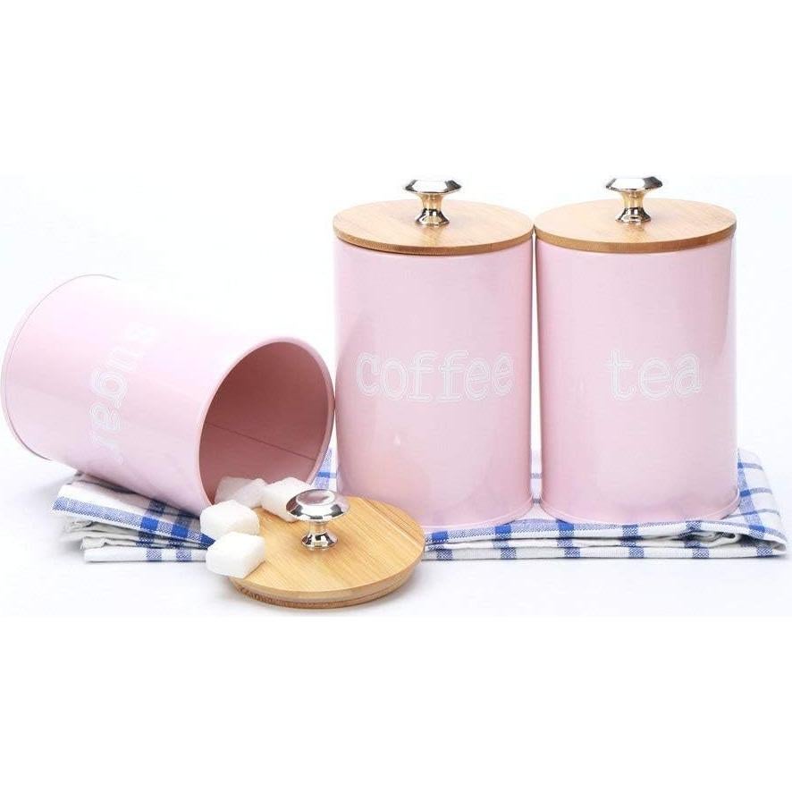 Juego de 3 Latas de Almacenamiento KL Rosa con Tapa de Bambú