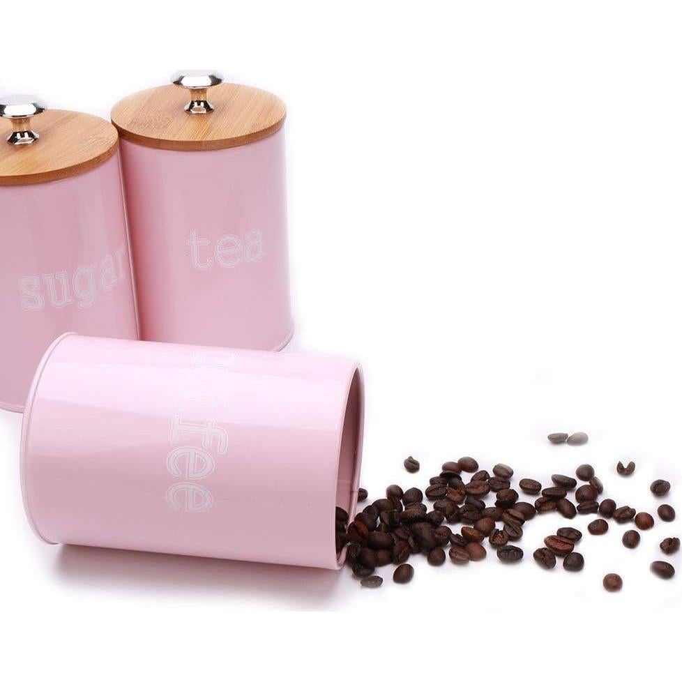 Juego de 3 Latas de Almacenamiento KL Rosa con Tapa de Bambú