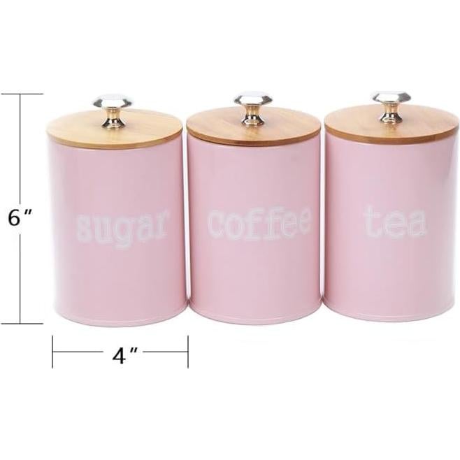 Juego de 3 Latas de Almacenamiento KL Rosa con Tapa de Bambú