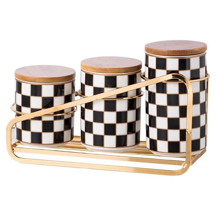 Juego de Tarros de Cerámica a Cuadros XYQXYQ - 3 Piezas Herméticos