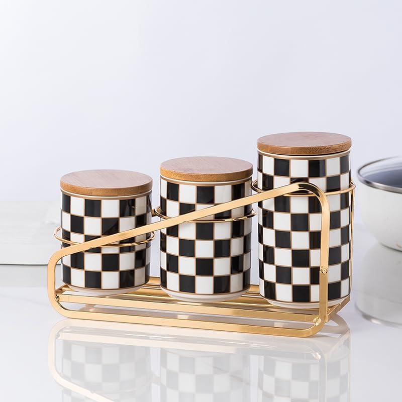Juego de Tarros de Cerámica a Cuadros XYQXYQ - 3 Piezas Herméticos
