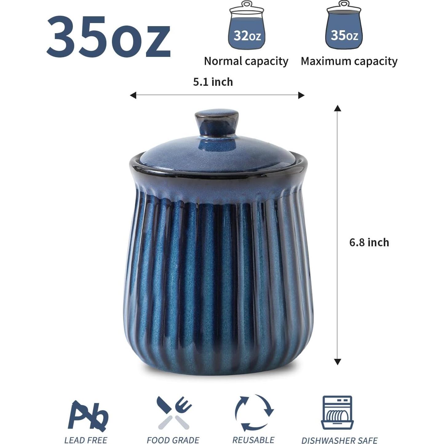 Tarro de Almacenamiento de Cerámica Hasense 35 oz Azul Hermético