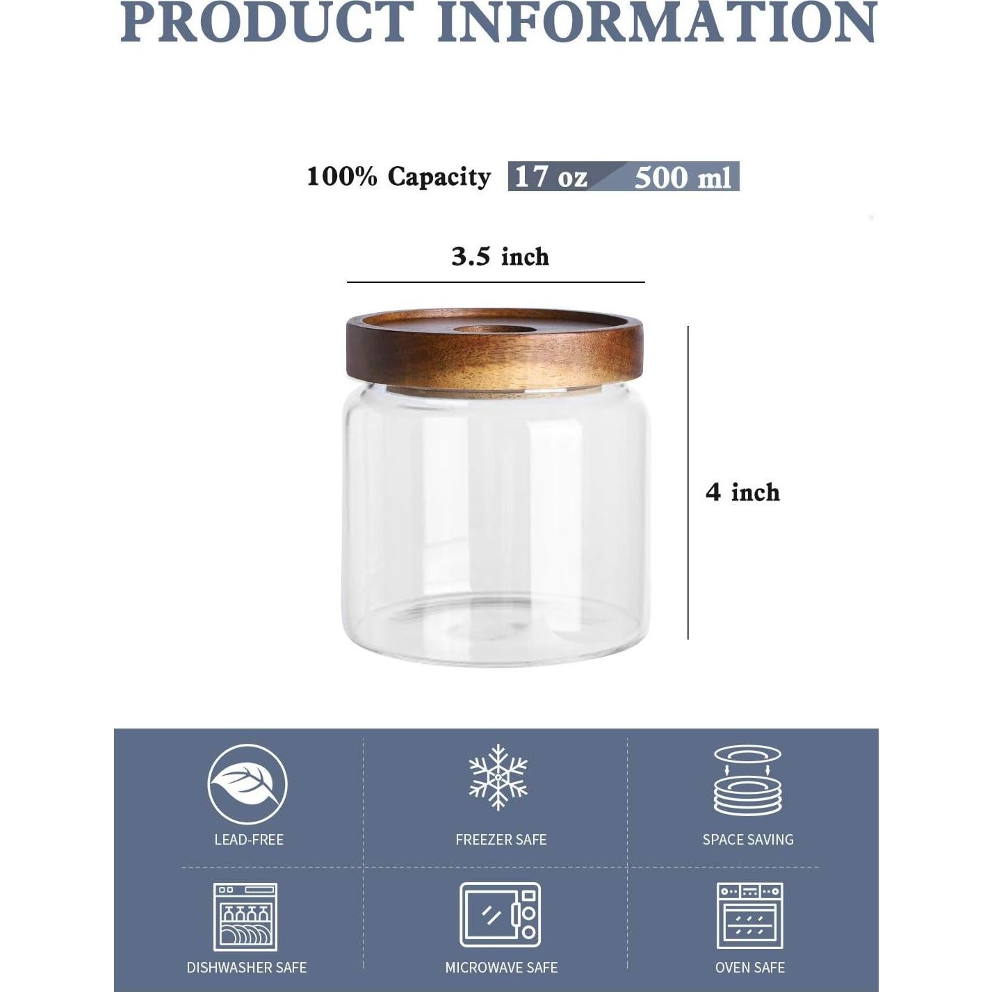 Juego de 6 tarros de vidrio herméticos Kanwone 500ml