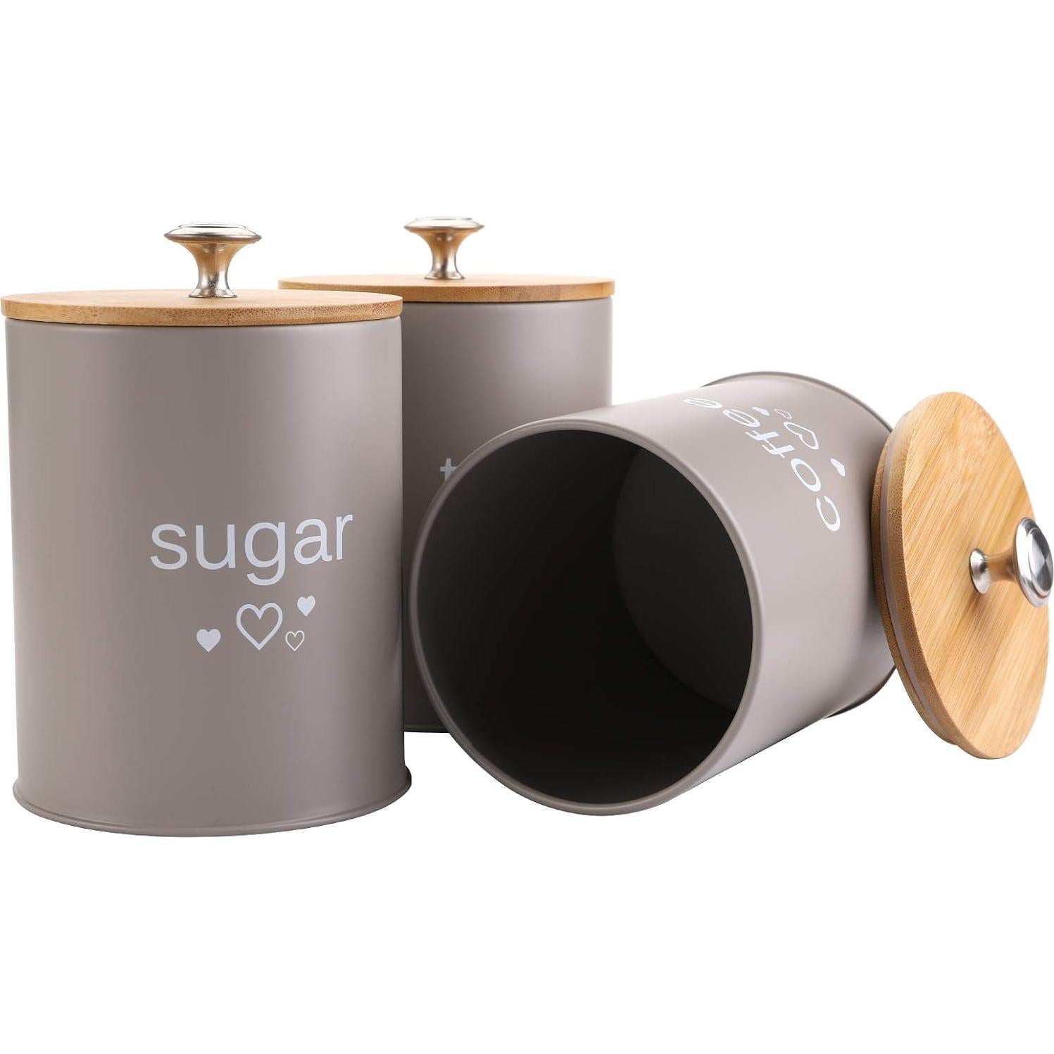 Set de 3 Tarros de Cocina Fasmov para Café, Azúcar y Té - Gris