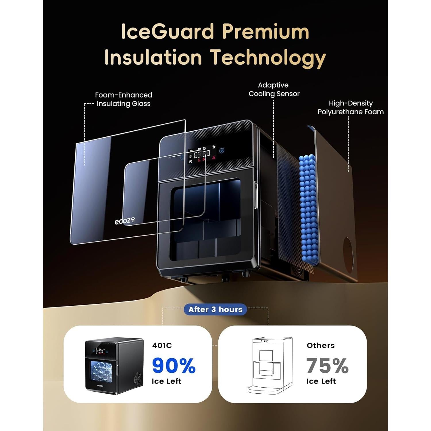 Fabricante de Hielo Esférico ecozy IM-BM401A 9.98 kg Negro Mate