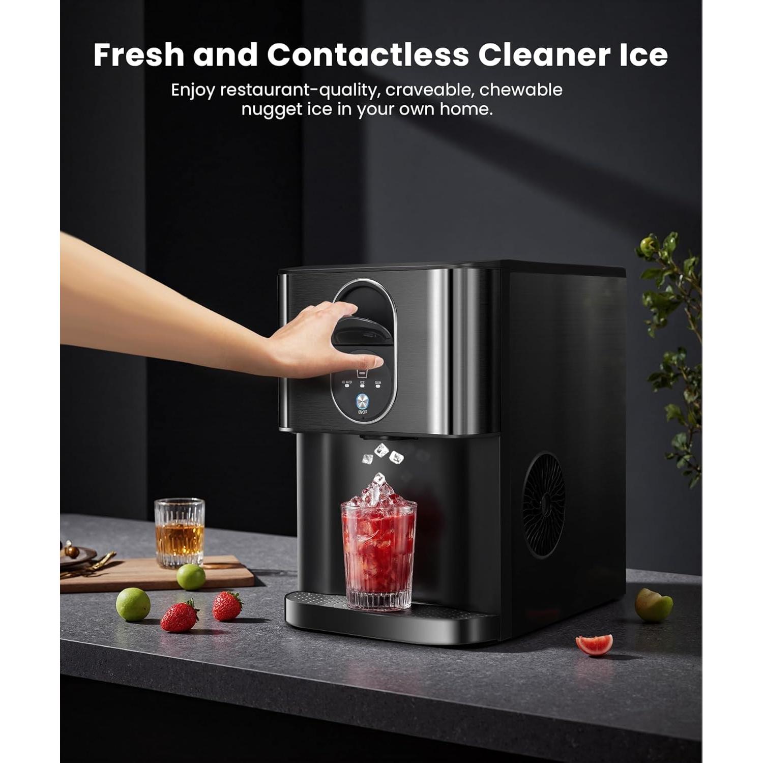 Máquina de Hielo Masticable COWSAR Z5820DN, 19.96 kg/día, Autolimpiante, Acero Inoxidable Negro