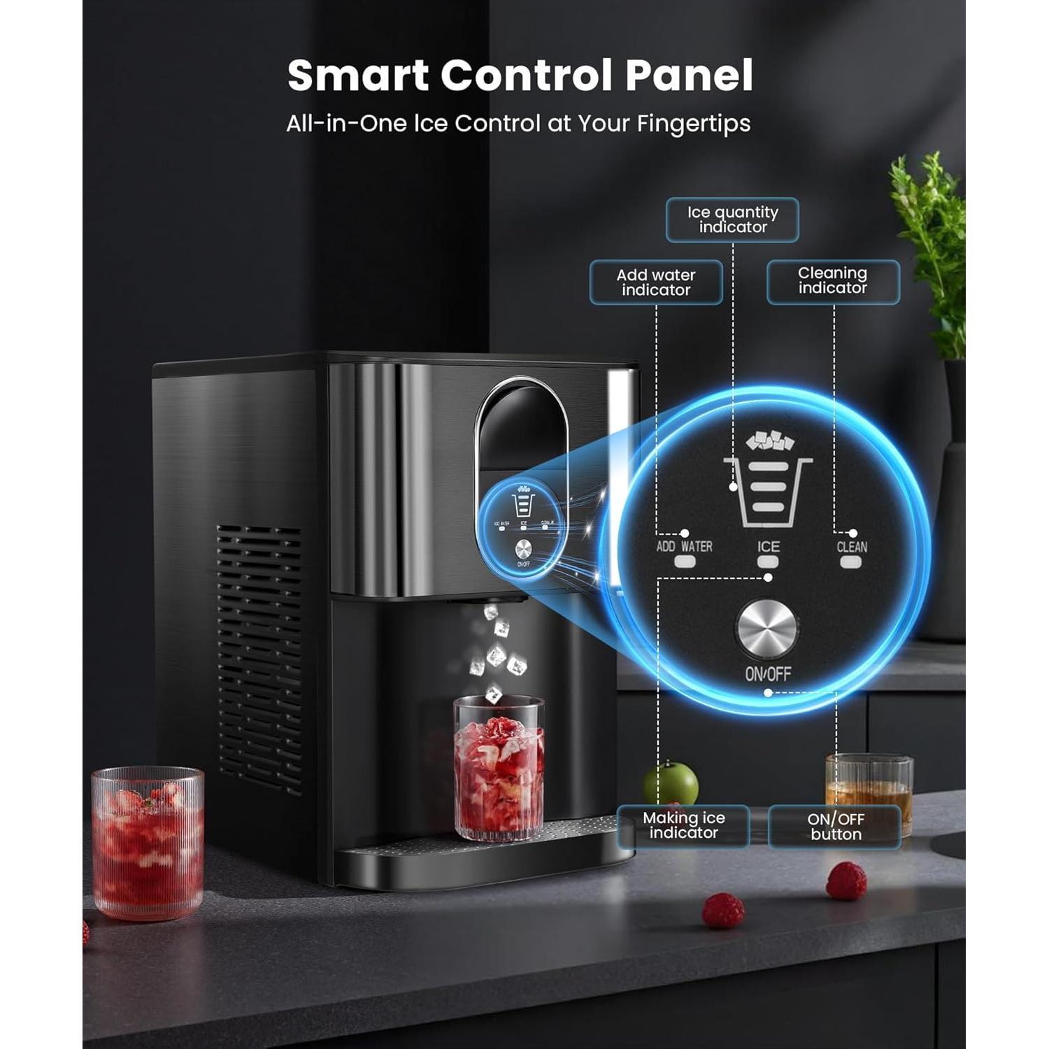 Máquina de Hielo Masticable COWSAR Z5820DN, 19.96 kg/día, Autolimpiante, Acero Inoxidable Negro