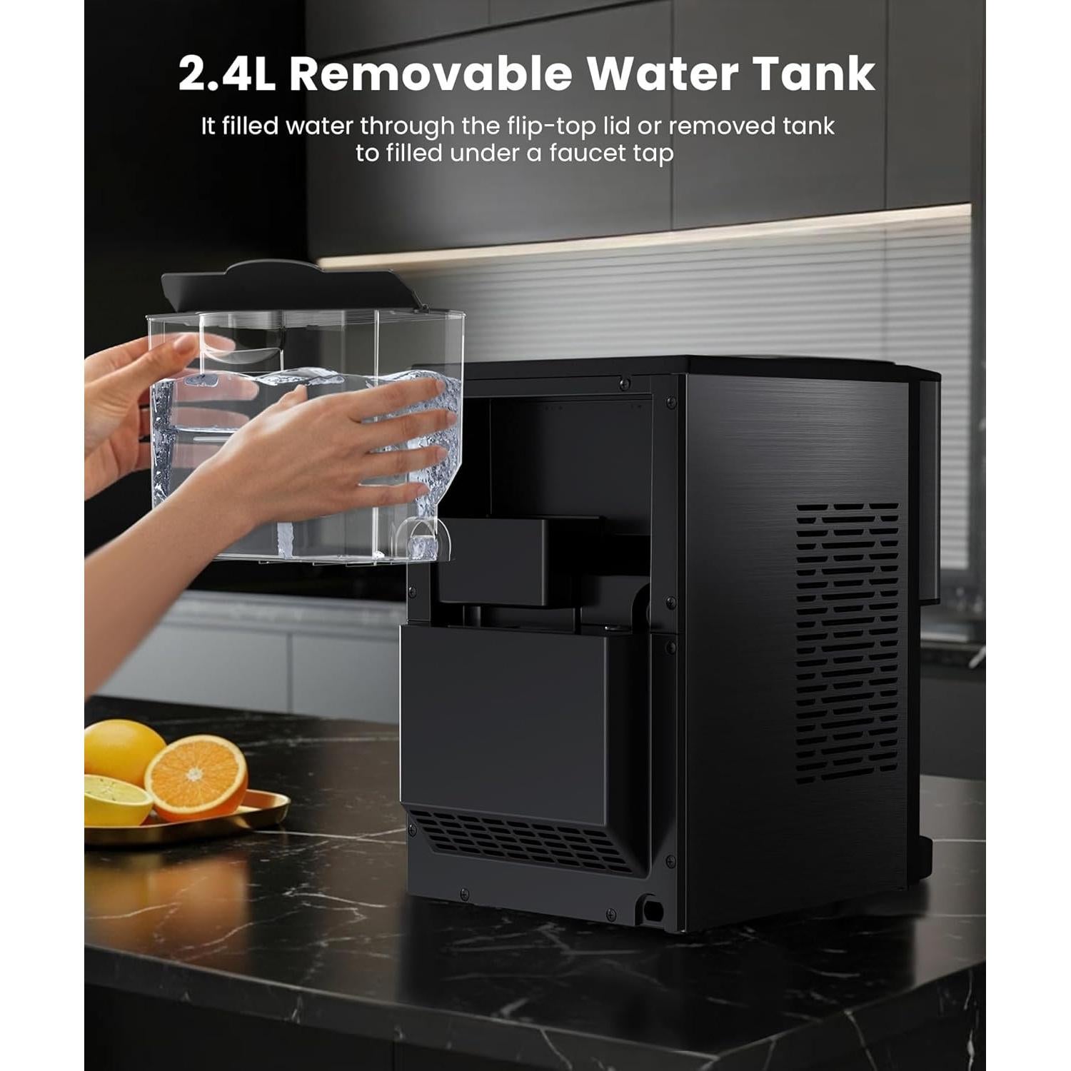 Máquina de Hielo Masticable COWSAR Z5820DN, 19.96 kg/día, Autolimpiante, Acero Inoxidable Negro