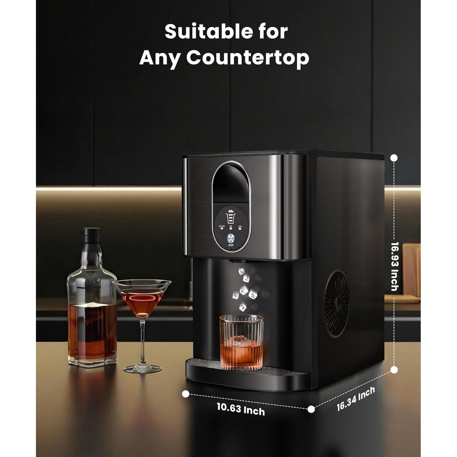 Máquina de Hielo Masticable COWSAR Z5820DN, 19.96 kg/día, Autolimpiante, Acero Inoxidable Negro