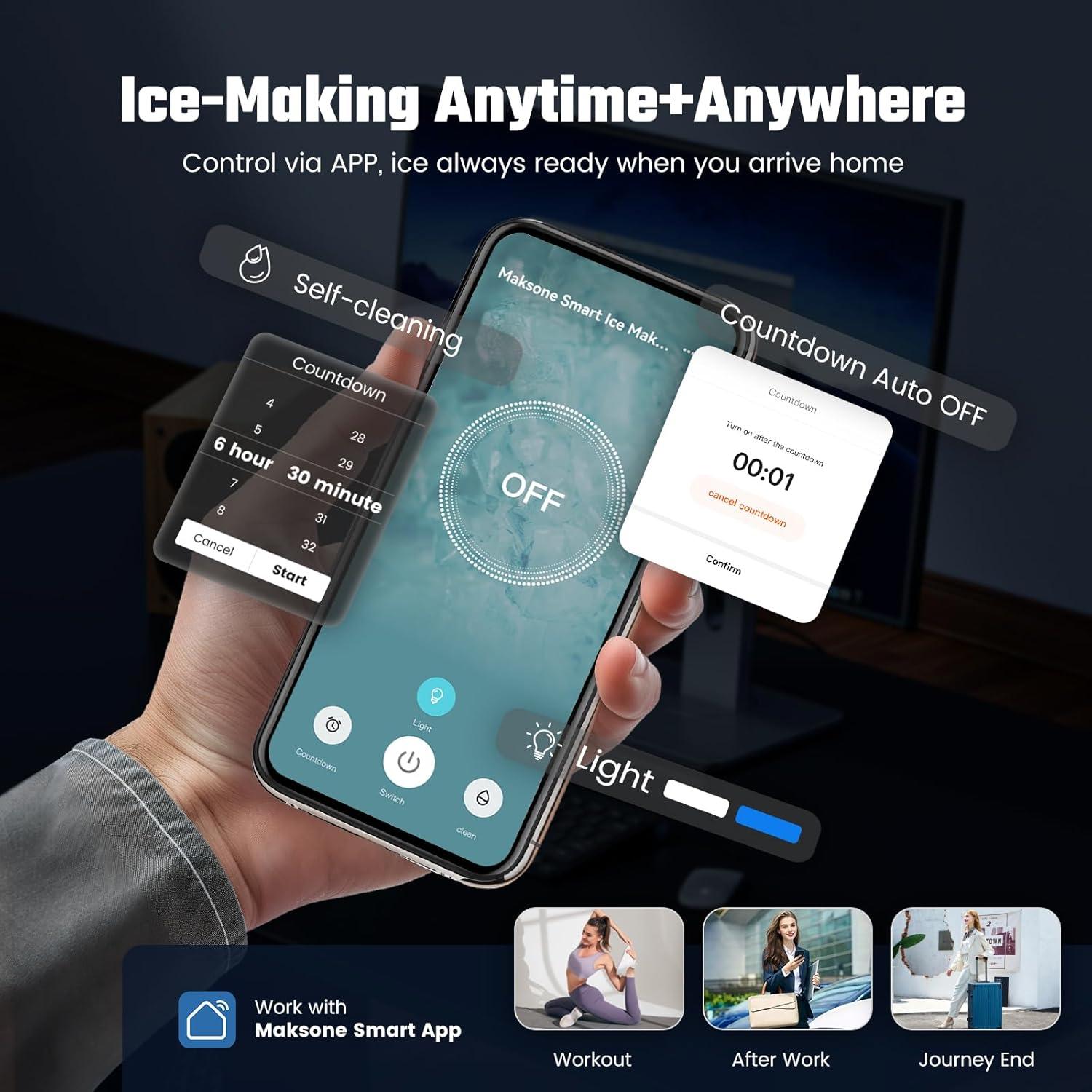 Máquina de Hielo Nugget Maksone 20kg/24h, Control APP, 7 Min