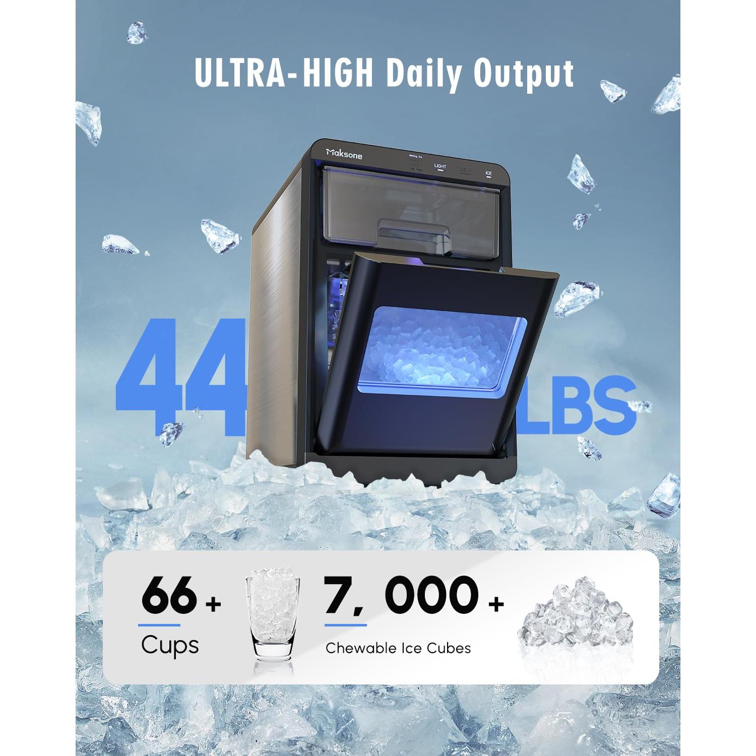 Máquina de Hielo Nugget Maksone 20kg/24h, Control APP, 7 Min