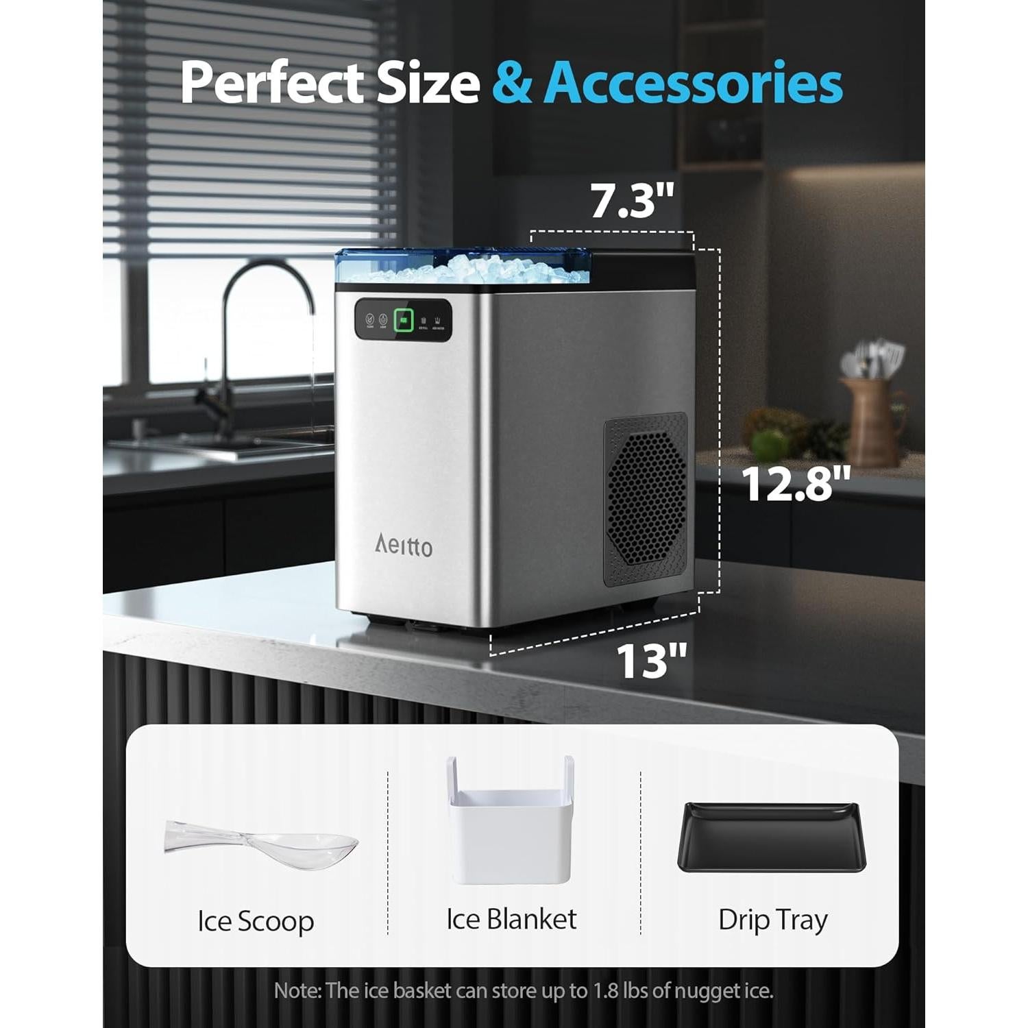 Máquina de Hielo Nugget Aeitto 18.14 kg/día Plata