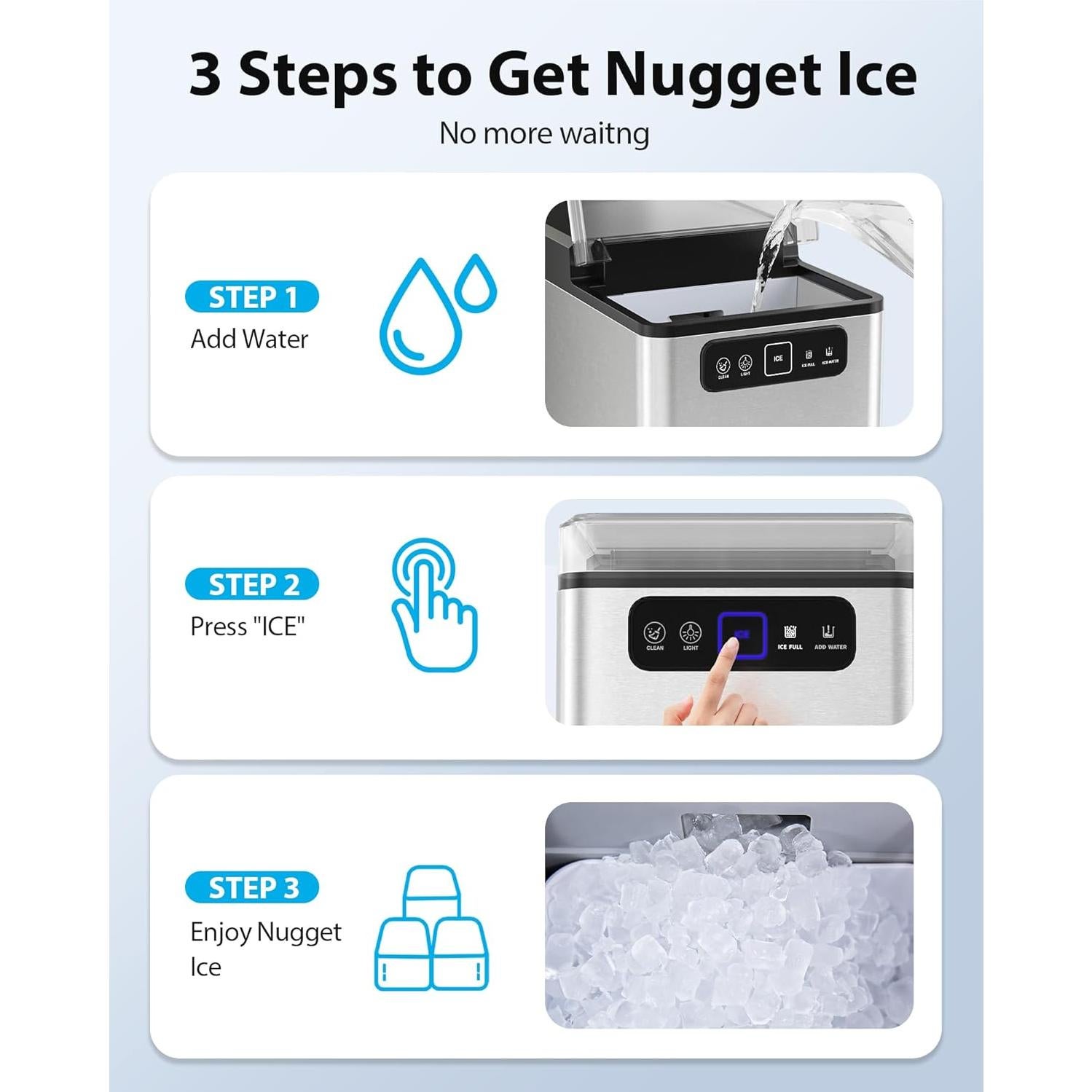 Máquina de Hielo Nugget Aeitto 18.14 kg/día Plata