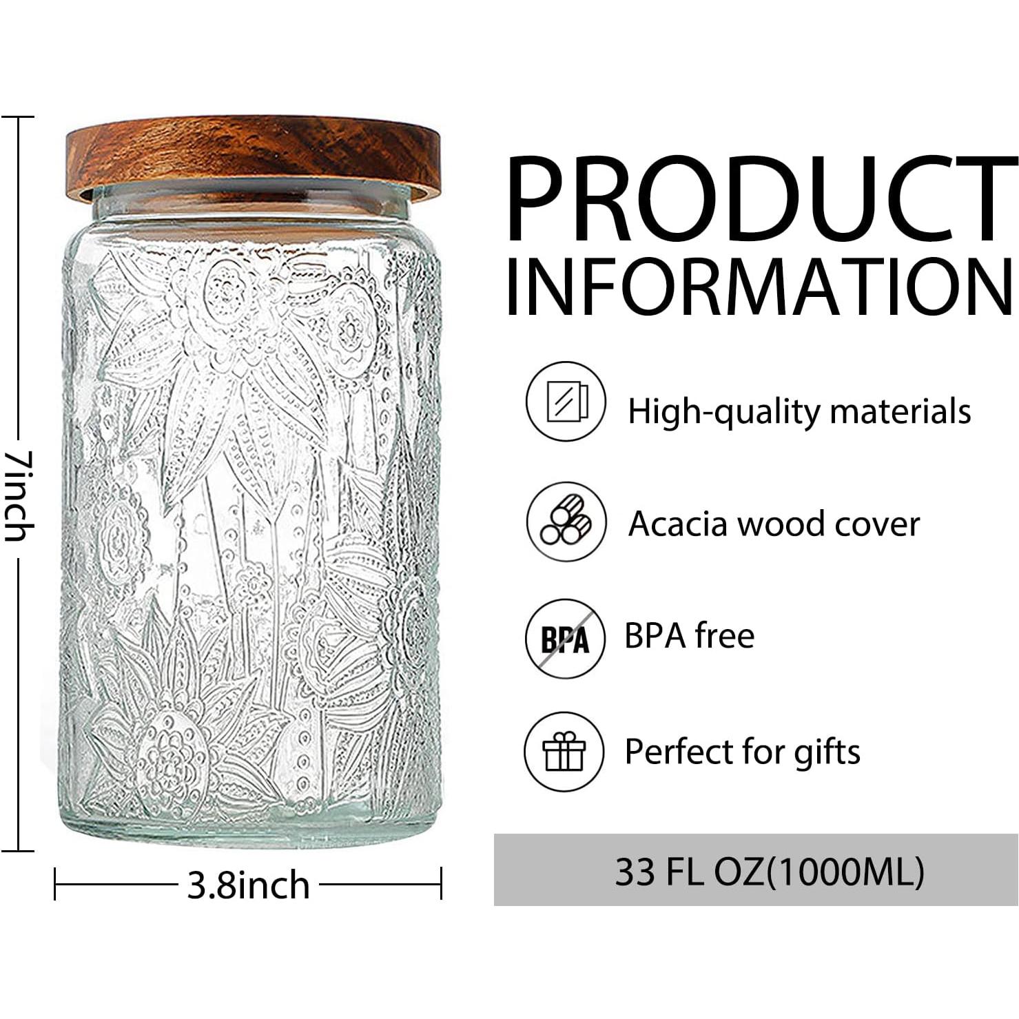 Tarros de Almacenamiento de Vidrio LODIKE 1000ml Set de 2