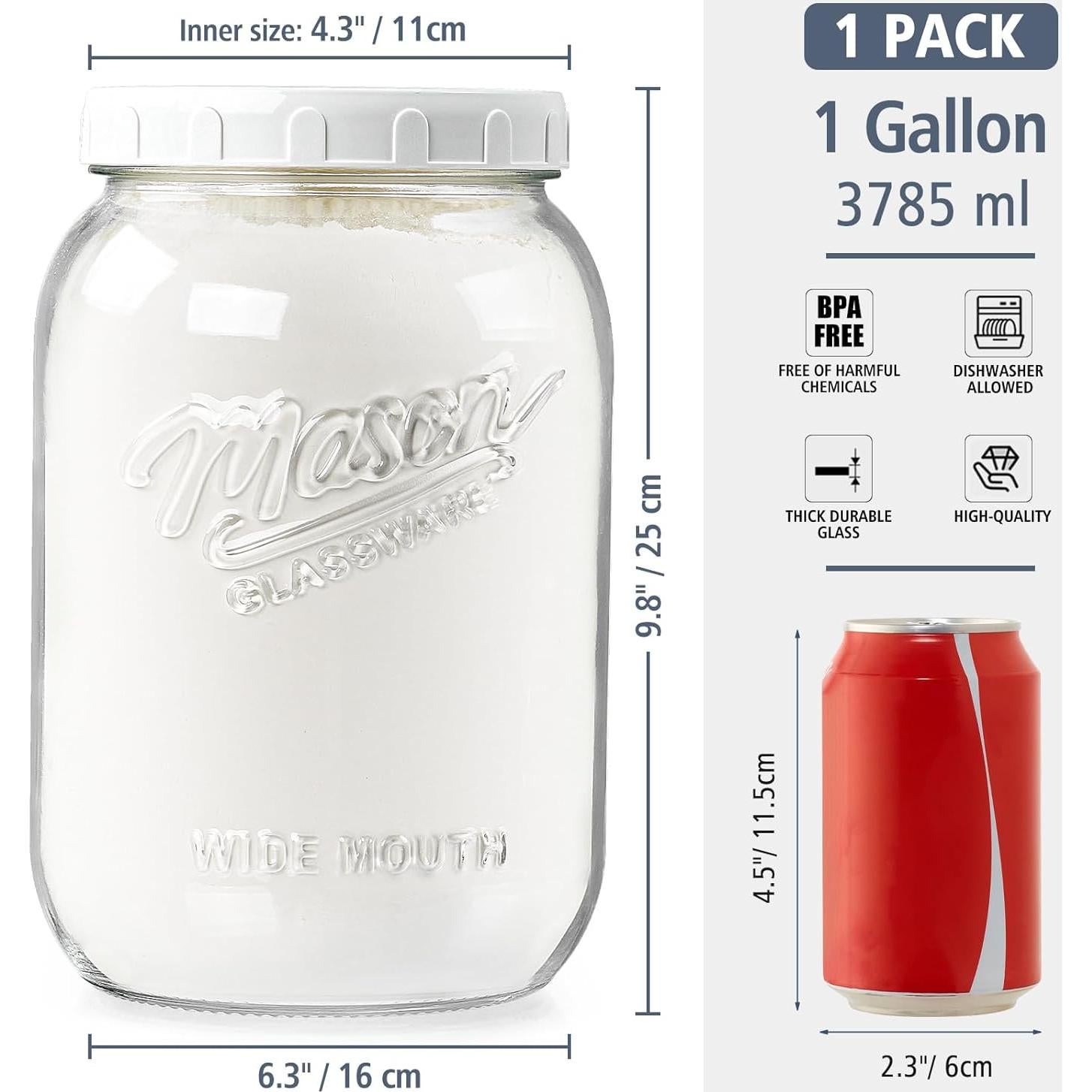 Tarro de Vidrio de 3.785 L con Tapa Hermética Folinstall