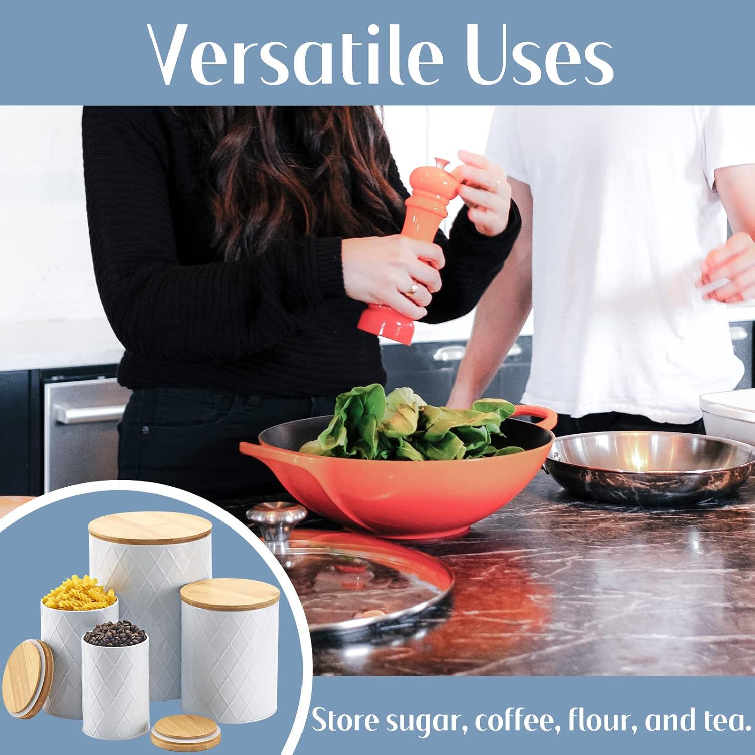 Juego de 4 tarros de cocina herméticos Kazozobi blancos