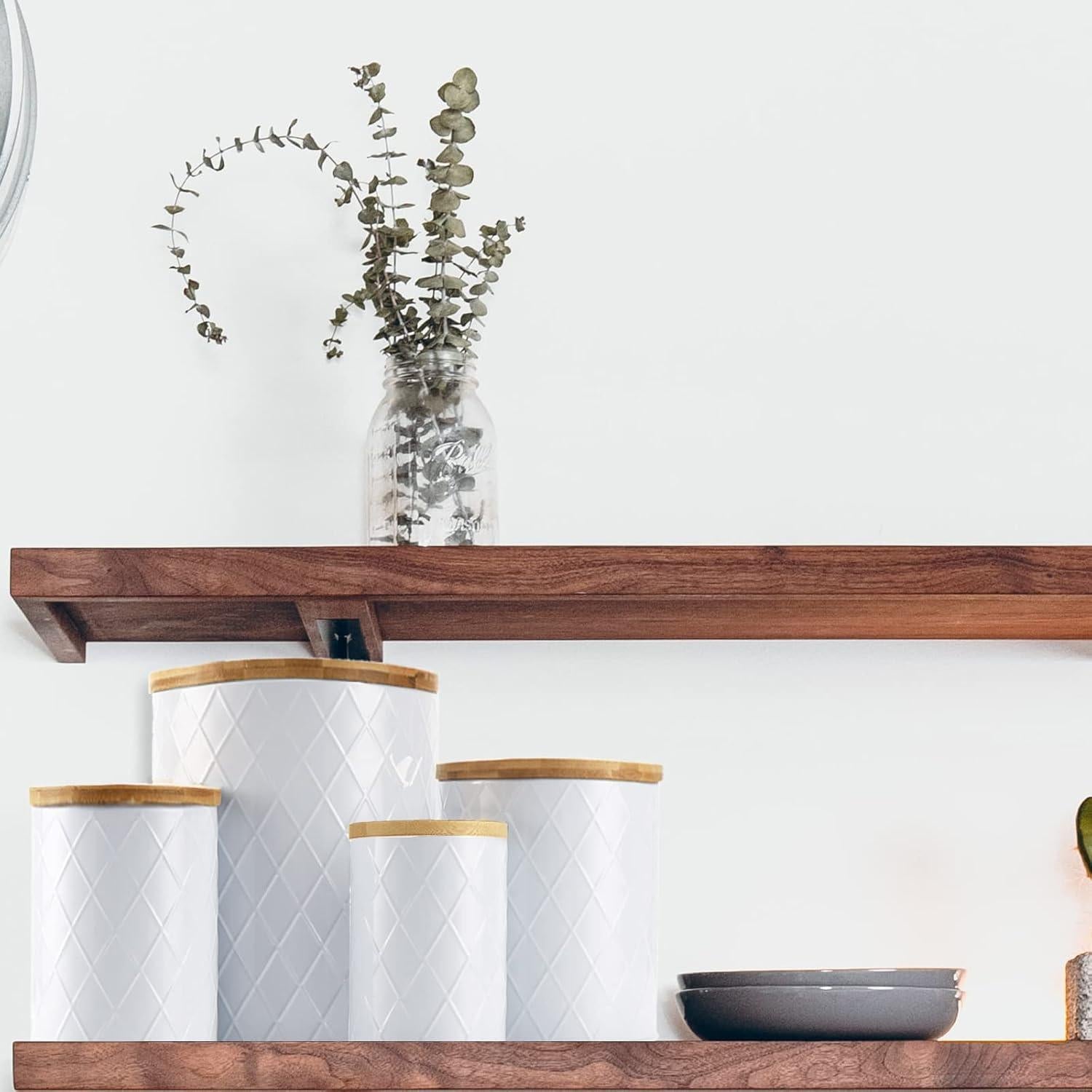 Juego de 4 tarros de cocina herméticos Kazozobi blancos