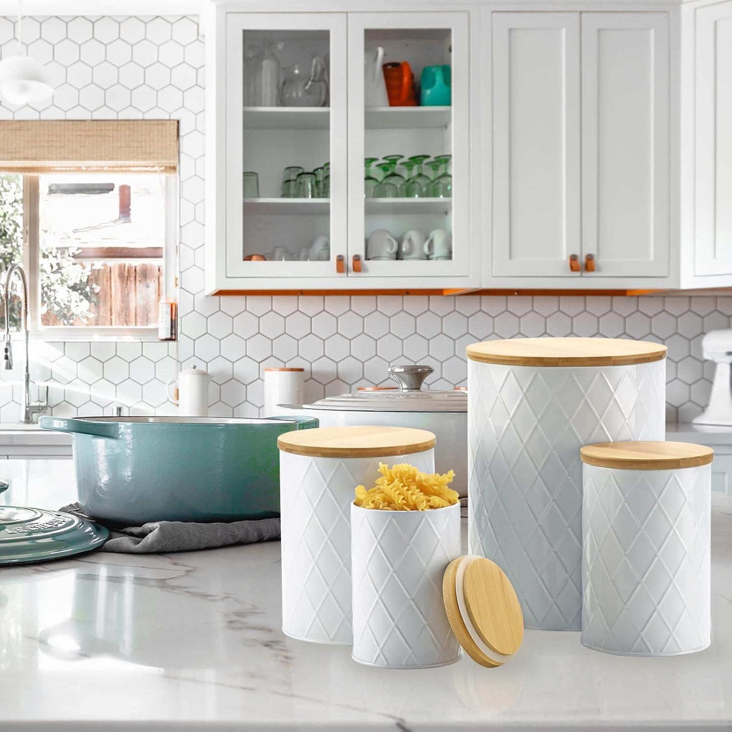 Juego de 4 tarros de cocina herméticos Kazozobi blancos