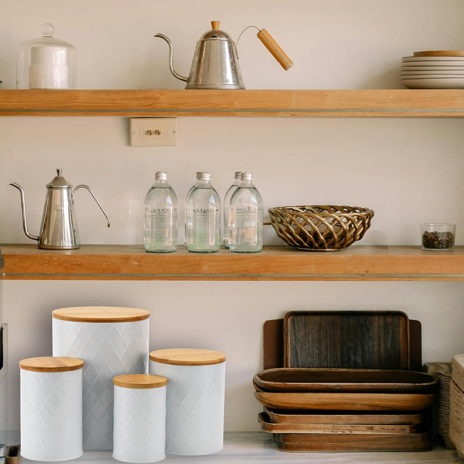 Juego de 4 tarros de cocina herméticos Kazozobi blancos