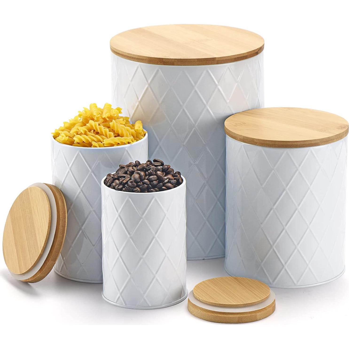 Juego de 4 tarros de cocina herméticos Kazozobi blancos