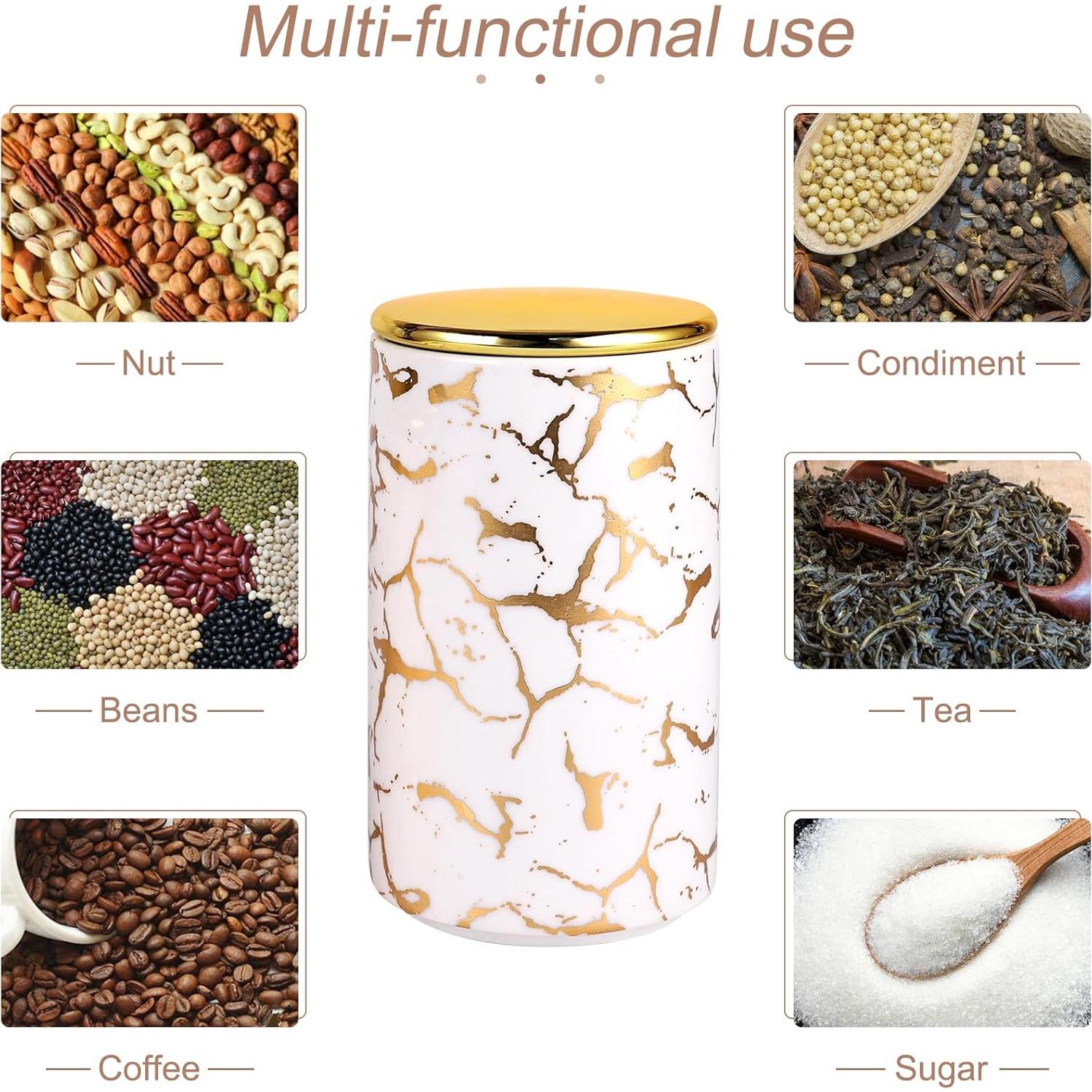 Juego de 3 Tarros de Cerámica Herméticos con Soporte Dorado